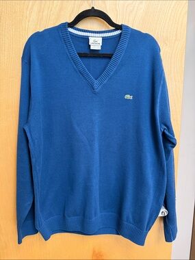 Lacoste Men’s Royal Blue V-Neck Sweater with Green Logo